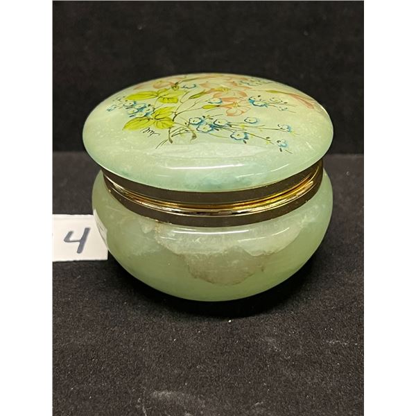 Genuine Alabaster Hand Carved Trinket Box Italy Approx: 2 5/8"W & 2"T