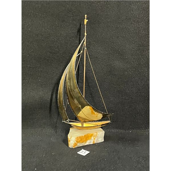 Mid Century Brass Sailboat on Marble? Base Approx: 15"T 6"W