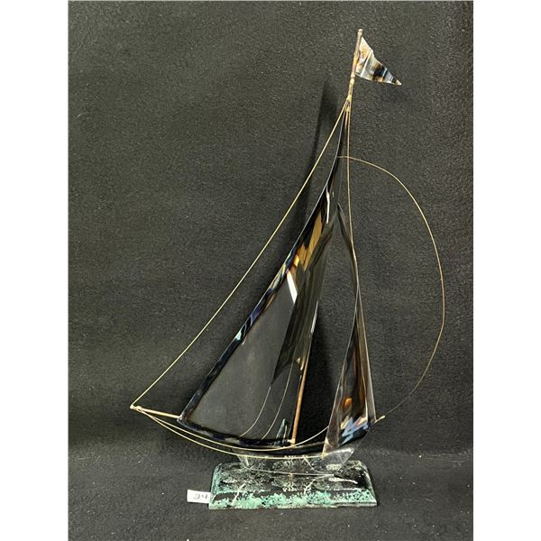 Mid Century Aluminum Sailboat on Plastic Base Approx: 22.75"T 14"W