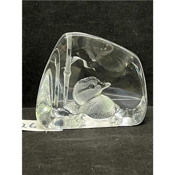 Mats Jonasson Sweden Crystal Glass Paperweight Signed 4"W 3.5"T