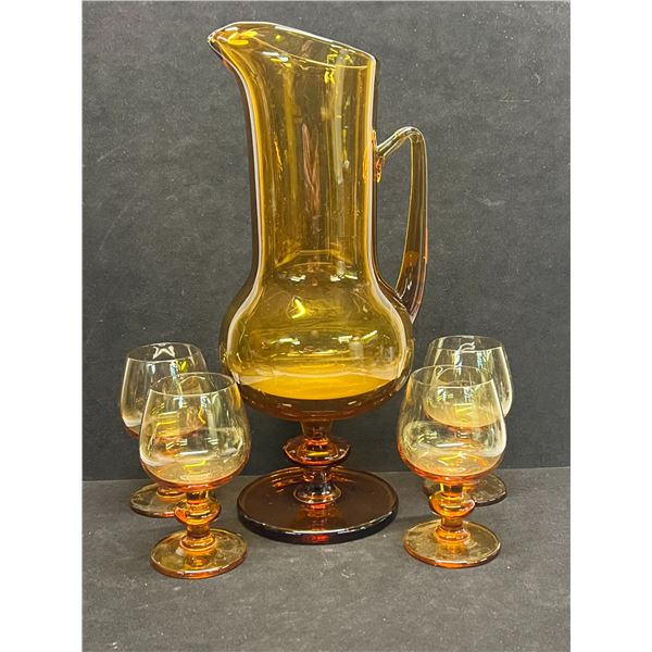 Modern Yellow/Amber Pitcher & 4 Glasses (see description)
