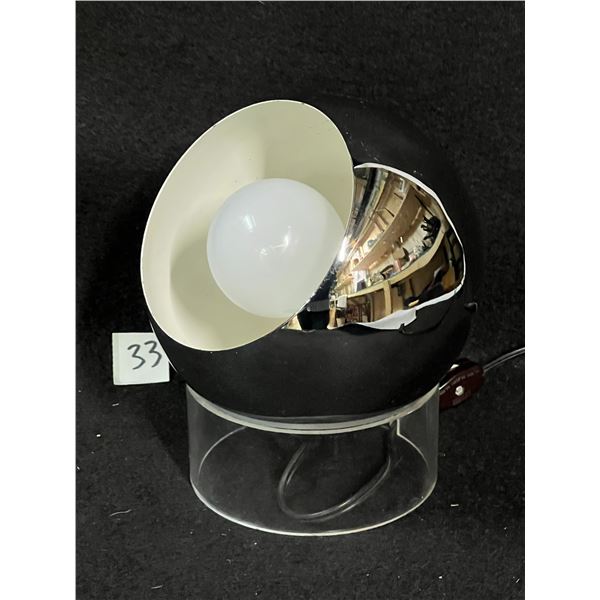 Mid Century Modern Chrome Eyeball Lamp on Plastic Base Works 7.5"T 5.5"W