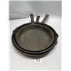 Image 1 : 3 Cast Iron Frying Pans (see photos) largest is about 10"