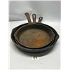 Image 1 : 3 Cast Iron Frying Pans (Rough condition see photos) largest is about 10"