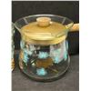 Image 2 : Mid Century Libbey David Douglas Turquoise/Gold Pinecone 1 Qt Pot & 2 Glasses