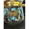 Image 3 : Mid Century Libbey David Douglas Turquoise/Gold Pinecone 1 Qt Pot & 2 Glasses