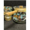 Image 5 : Mid Century Libbey David Douglas Turquoise/Gold Pinecone 1 Qt Pot & 2 Glasses
