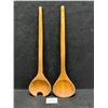 Image 1 : Mid Century Teak/Walnut Salad Spoons / Tongs 12"