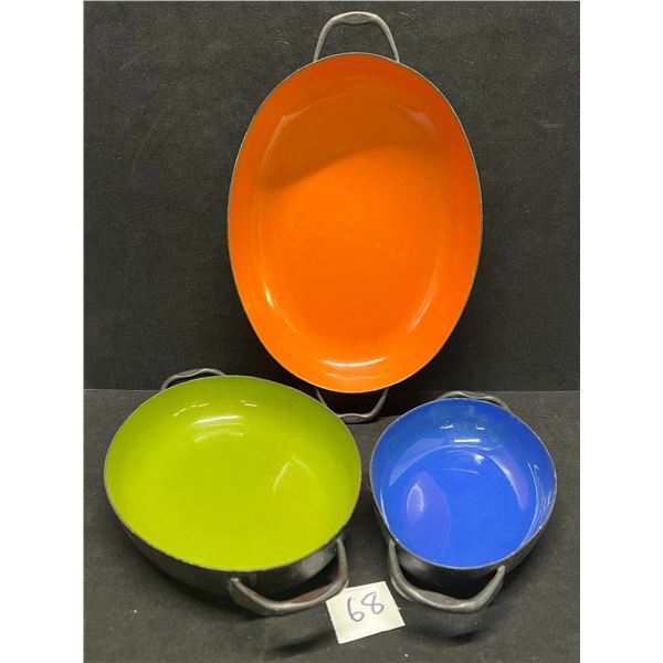 3 Mid Century Metal / Enamel Oval Serving Dishes (largest: 11.5x7.25")