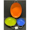 Image 1 : 3 Mid Century Metal / Enamel Oval Serving Dishes (largest: 11.5x7.25")