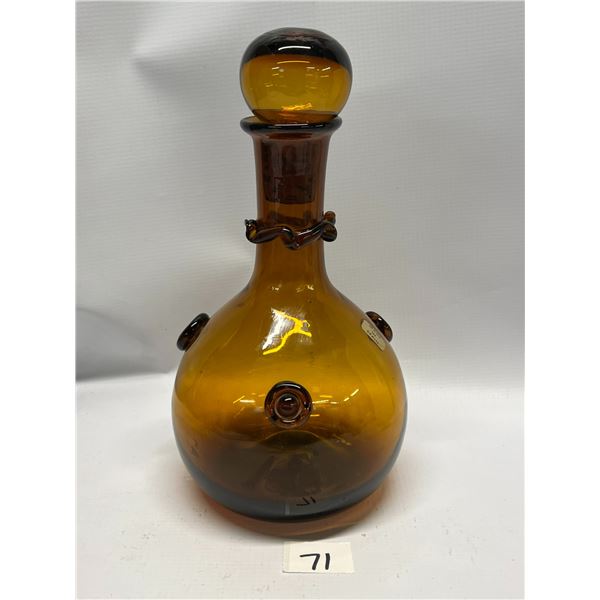 Mid Century Amber/Brown Art Glass Decanter Spain Approx: 10"T 5.5"W