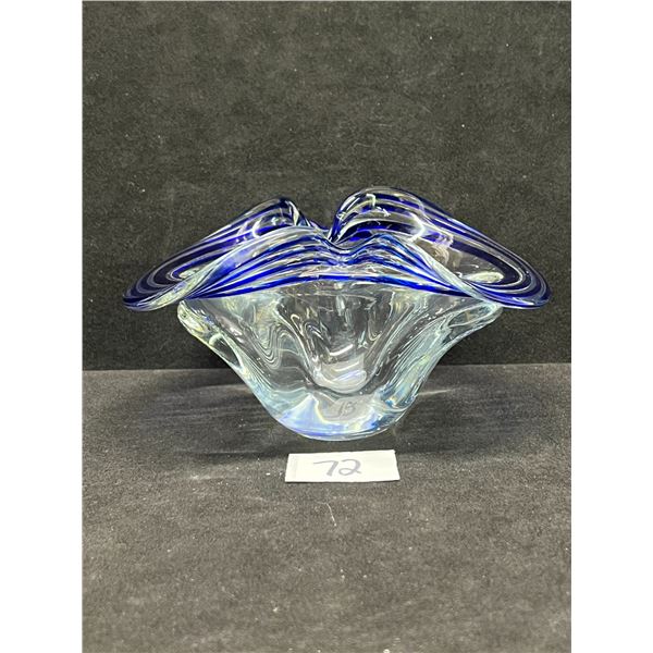 Heavy Art Glass Ashtray Clear / Blue Approx: 3.75"T 6"W