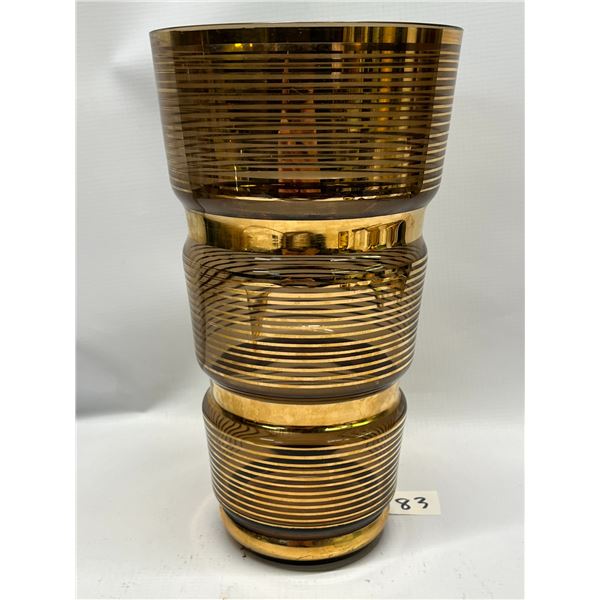 Vintage MCM Tall Brown / Gold Striped Vase Approx: 10"T 5.5"W