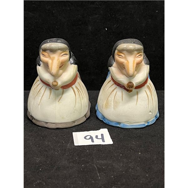 Vintage Ceramic Witch Salt & Pepper Shakers Approx: 3"T & 2.25"W