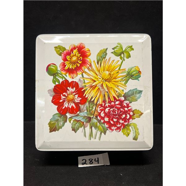 Vintage Square Decorative Floral Tin Approx: 6.25x6.25" 2.75"T