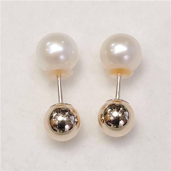 10K F.W. PEARL, 2 IN 1 REVERSIBLE EARRINGS