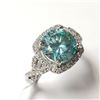Image 2 : 14K  INTENSE SLIGHTLY GREENISH BLUE MOISSANITE(3.2CT) DIAMOND (0.45CT) RING SIZE 6.5