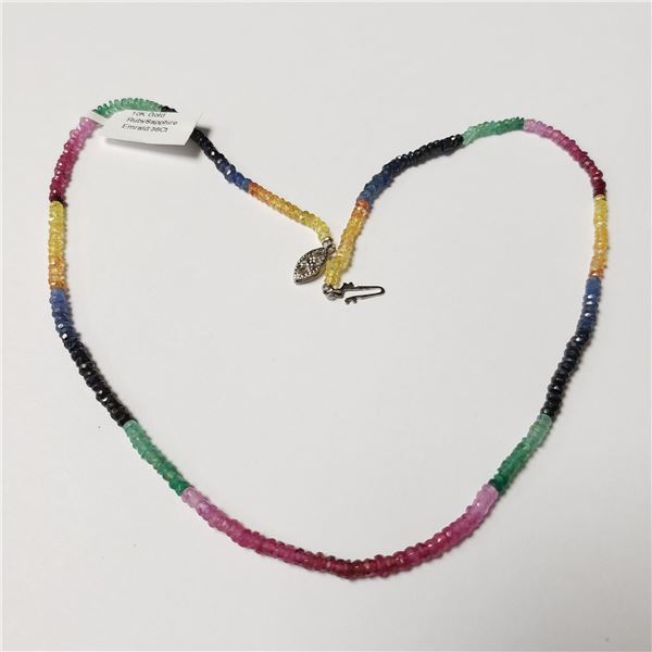 10K  NATURAL RUBY SAPPHIRE AND EMERALD 16"(36CT) NECKLACE