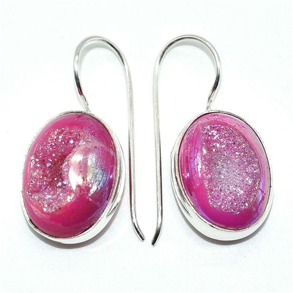 SILVER PINK DRUZY(1.1CT) EARRINGS