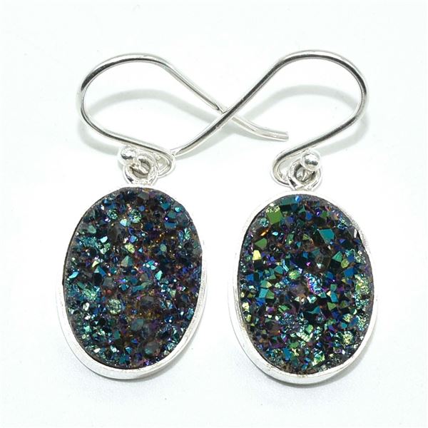 SILVER GREEN DRUZY (76.5CT) EARRINGS