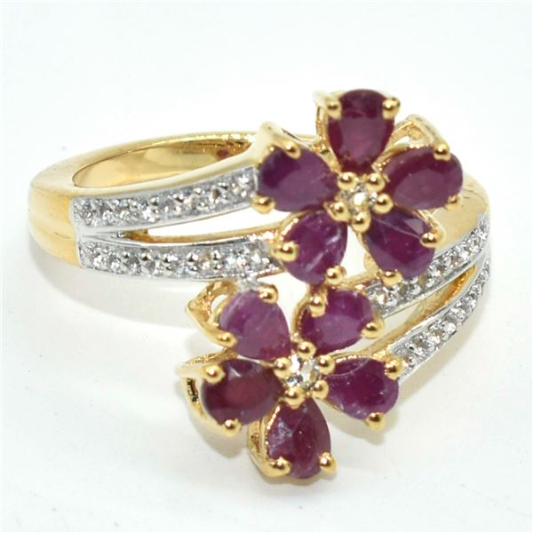 GOLD PLATED SIL RUBY WHITE TOPAZ (14.5CT) RING