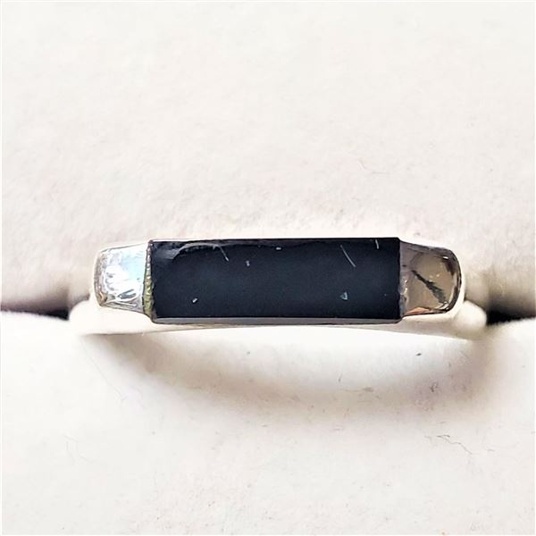 Silver Black Onyx Ring (~Size )(Ring is resizable for $40) (~length inches), Suggested Retail Value 