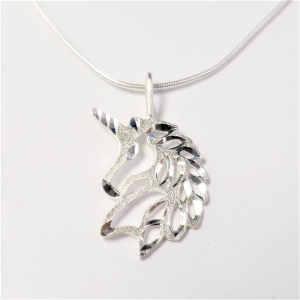 Silver Unicorn 19" Necklace (~Size )(Ring is resizable for $40) (~length inches), Suggested Retail V