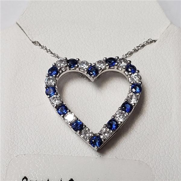 Silver Created Sapphire 19" Necklace (~Size )(Ring is resizable for $40) (~length inches), Suggested