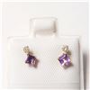Image 1 : 10K Yellow Gold Amethyst(0.44ct) Diamond(0.06ct) Earrings (~Size )(Ring is resizable for $40) (~leng