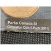Image 3 : Royal Canadian Mint Sealed 2011 Parks Canada Circulation 5 Coin $1.00 Pack