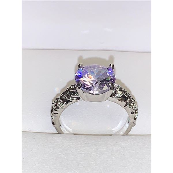 Ladies Silver 1.0 Carat Round Cut Amethyst Solitaire Dress or Promise Ring NEW size 7