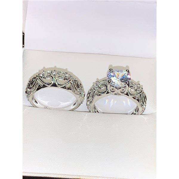 Vera Wang Styled Double Ring Wedding & Engagement Set with Round Cut 1.0 Carat Solitaire Engagement 