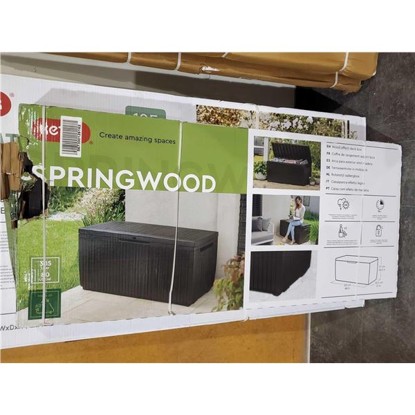 *NEW* Keter Springwood Rattan Resin Deck Box  - Some Damage to Side As Seen in Photos