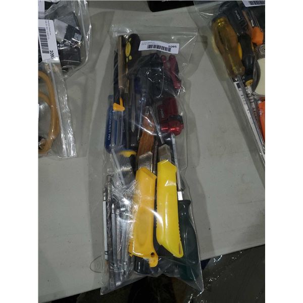 Assorted Lot of Hand Tools, Pocket Knives, Lighters, Torches, and more