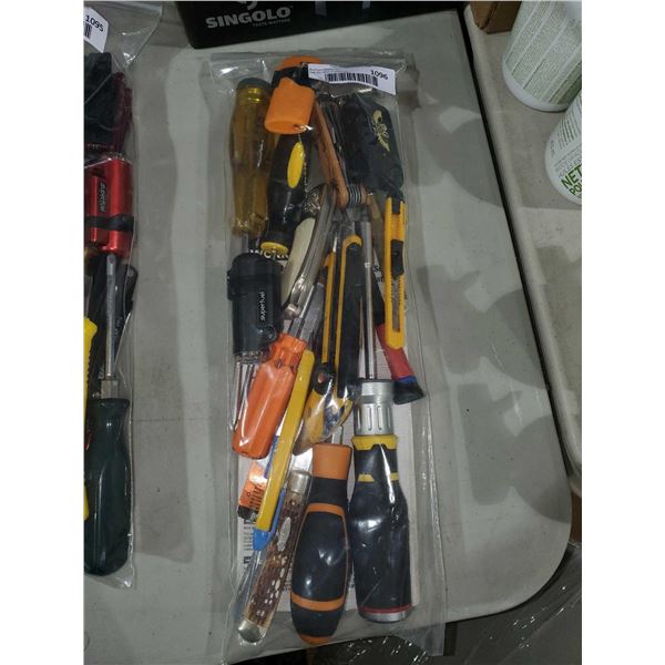 Assorted Lot of Hand Tools, Pocket Knives, Lighters, Torches, and more