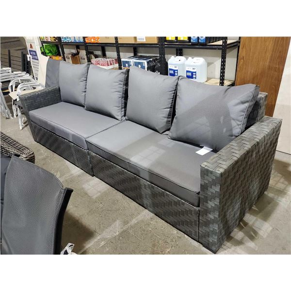 *NEW* 2 Section Rattan Style Patio Sofa with Grey Cushions