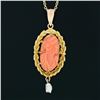 Image 6 : Antique Victorian 10k Gold High Relief Carved Coral Cameo & Pearl Dangle Pendant