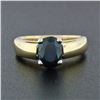 Image 2 : Simple 14k Yellow & White Gold 1.16 ctw Oval Cut Dark Blue Sapphire Solitaire Ri