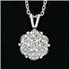 Image 6 : 14k White Gold 0.96 ctw Round Diamond Petite Flower Cluster 18" Pendant Necklace