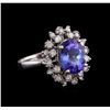 4.35 ctw Tanzanite and Diamond Ring - 14KT White Gold