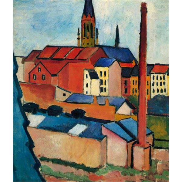 MACKE - St. Mary's Church With Houses And Chimney