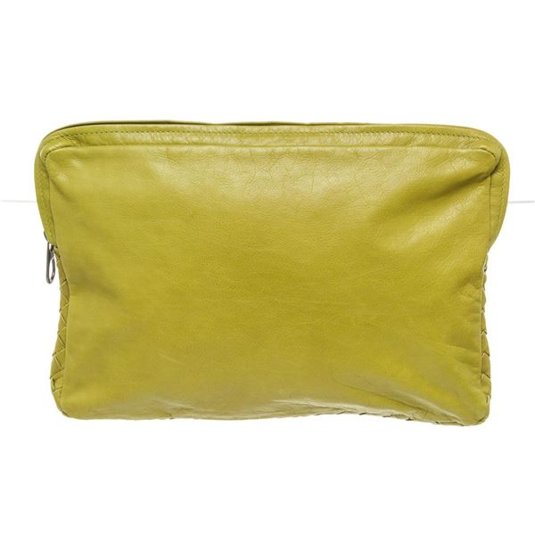 Bottega Venetta Green Leather Inrecciato Pouch Wallet