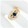 Image 3 : 18k Yellow Gold 0.87 ctw Oval Sapphire & Round Diamond Polished Wide Band Ring