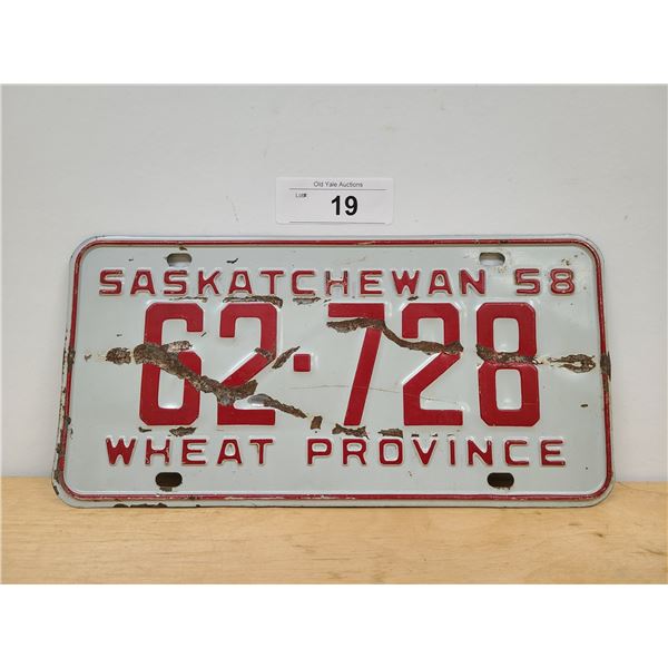 1958 SASKATCHEWAN LICENSE PLATE