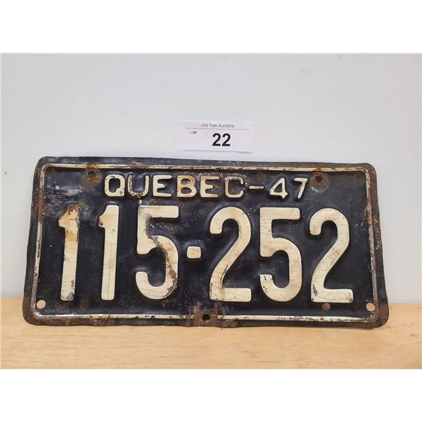 1947 QUEBEC LICENSE PLATE