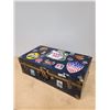 Image 1 : VINTAGE SMALL METAL TRUNK W/ADVERTISING DECALS