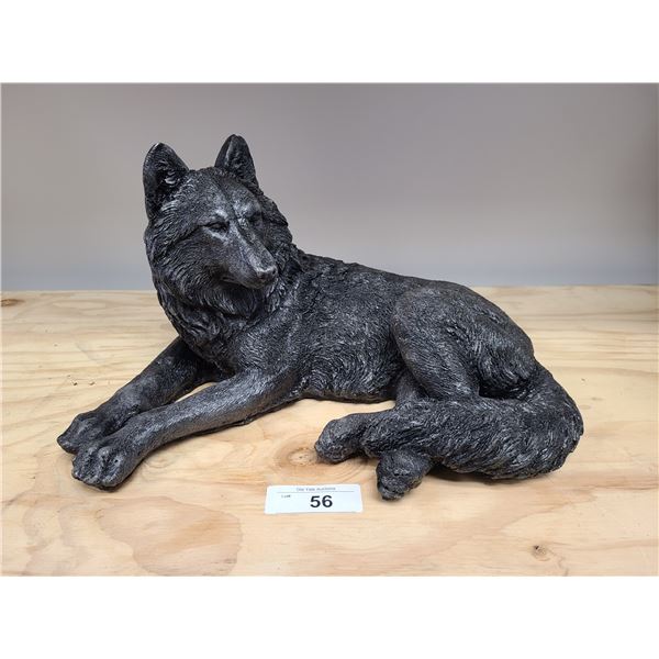 BEAUTIFUL BLACK WOLF CONCRETE STATUE, NO SHIPPING