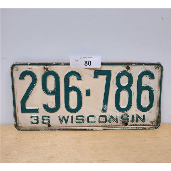 1936 WISCONSIN LICENSE PLATE