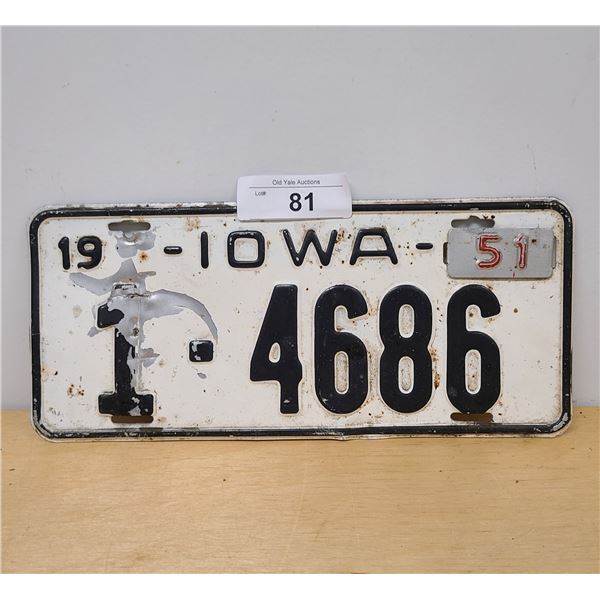 1951 IOWA LICENSE PLATE