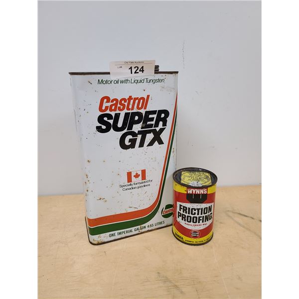 CASTROL SUPER GTX OIL 1 GALLON CAN & WYNN'S OIL ADDITIVE CAN (FULL)
